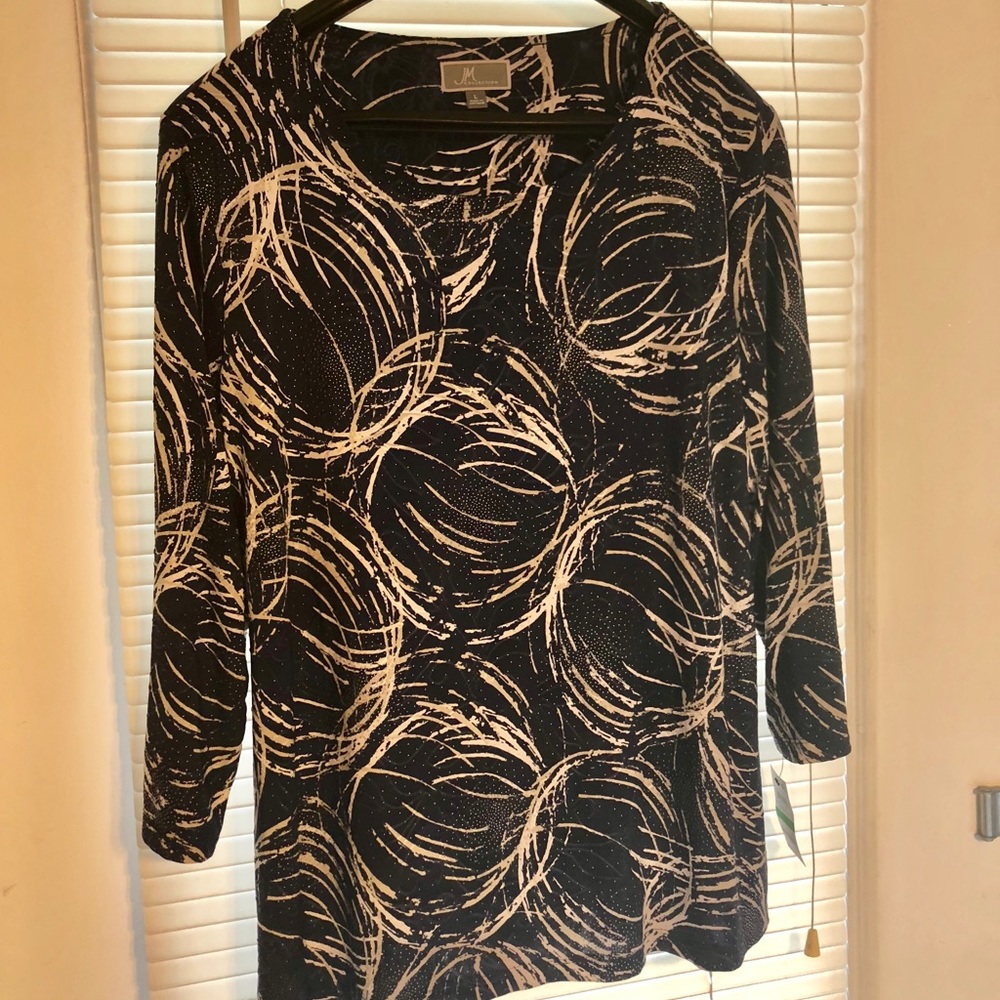 JM Collection printed 3/4-sleeve scoop-neck Top.